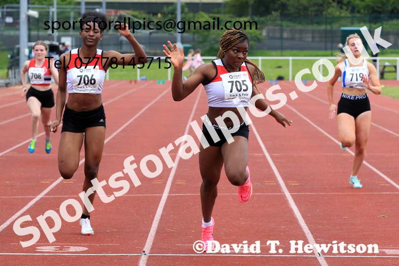 Womens Under-20s 100 metres, 2023 North Eastern Track and Field Champs., Middlesbrough Sports Village, Middlesbrough. Photo: David T. Hewitson/Sports for All Pics